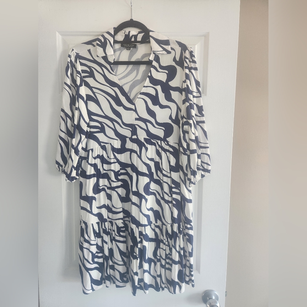 Navy and White Patterned Dress
